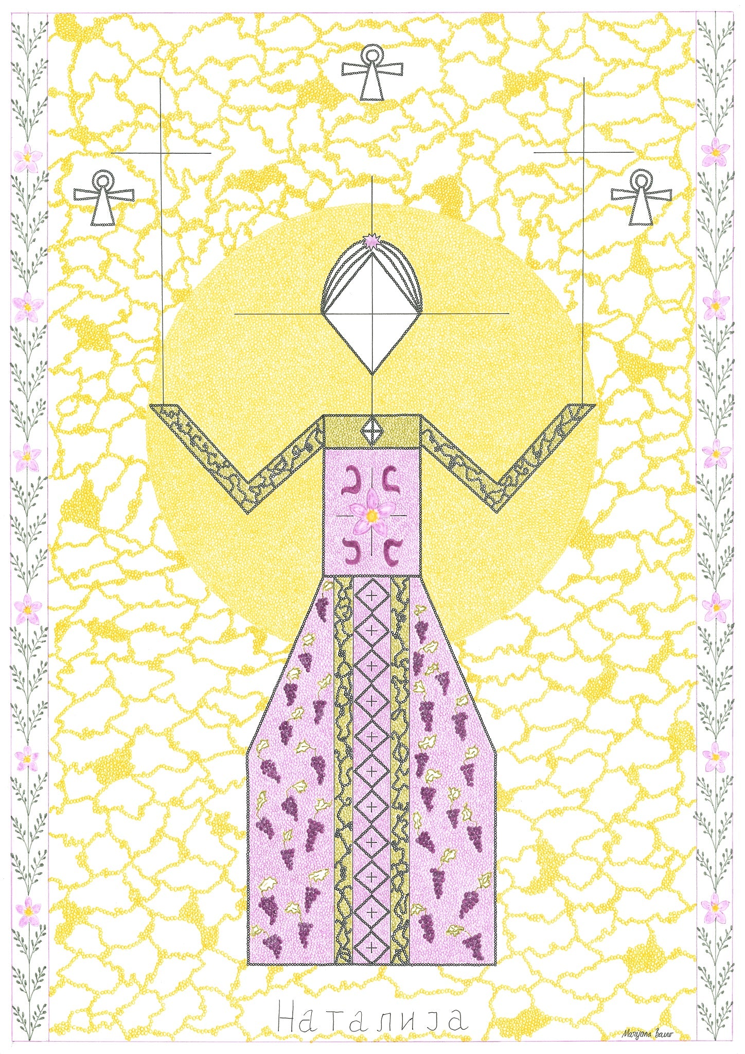 Natalija - Impression Fine Art géométrique d'une femme inspirée de la Ramonda de Natalie et la bataille de Kajmakčalan